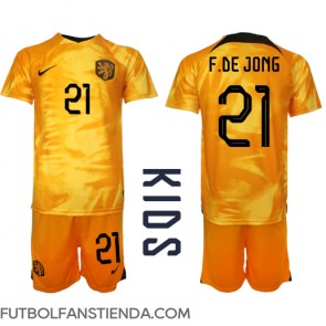 Países Bajos Frenkie de Jong #21 Primera Equipación Niños Mundial 2022 Manga Corta (+ Pantalones cortos)